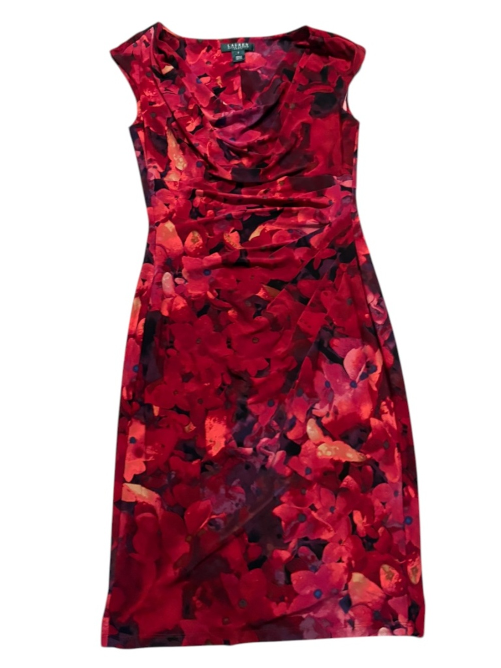 Lauren Ralph Lauren red floral cowl neck dress 6